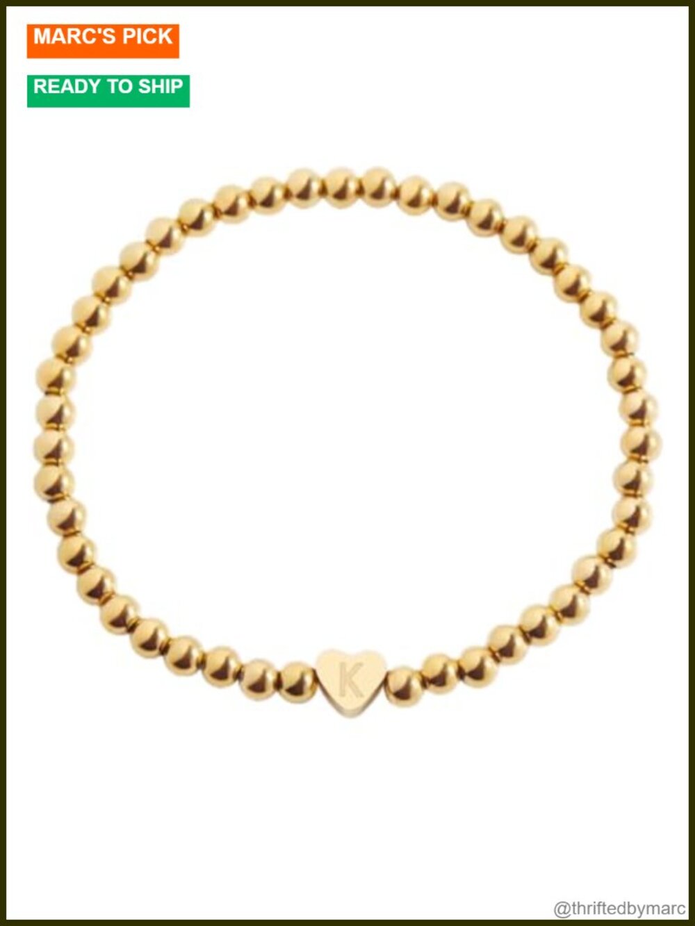 Gold Plated Beaded Stretch Bracelet Heart Initial Charm Women Waterproof